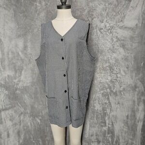Norm Thompson Women XL Gingham Button Vest Pockets Tie Back Workwear Lightweight